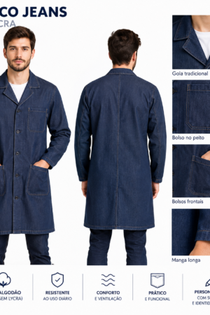 Jaleco jeans sem lycra