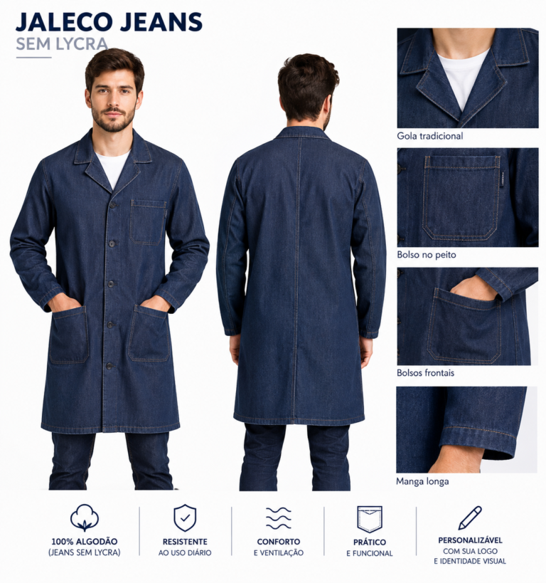 Jaleco jeans sem lycra